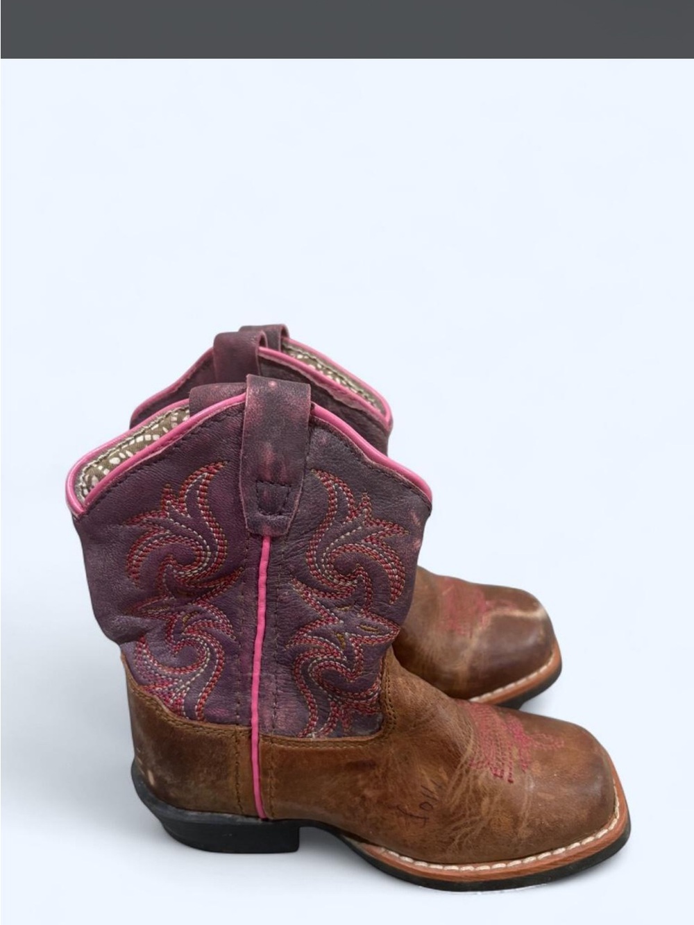 Girls Brown & Purple Western Cowboy Boots with Pink Accents